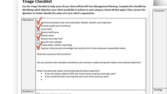 STEP ONE: Management Planning Triage Checklist